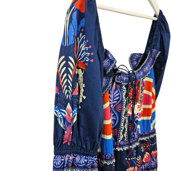 Farm Rio x Anthropologie Puff-Sleeve Ruffled Floral Romper, Picnic, Size M, NWT - Picture 9 of 13